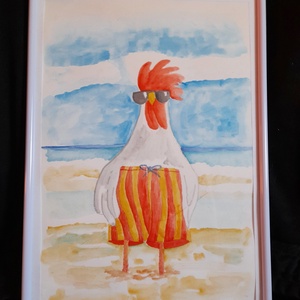 Cool chicken akvarell festmény, Művészet, Festmény, Akvarell, Festészet, MESKA