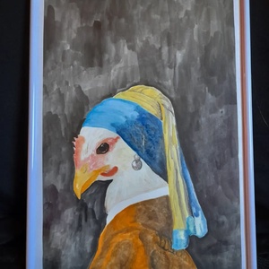 Chicken art - jérce gyöngyfülbevalóval akvarell festmény, Művészet, Festmény, Akvarell, Festészet, MESKA
