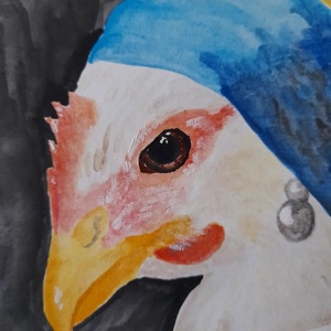 Chicken art - jérce gyöngyfülbevalóval akvarell festmény - művészet - festmény - akvarell - Meska.hu