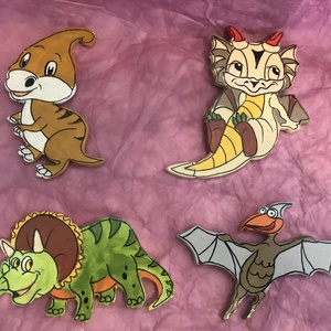 Kézzel készített fa hűtőmágnes csomag - dinoszauruszok, Otthon & Életmód, Dekoráció, Famegmunkálás, Festett tárgyak, MESKA