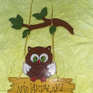 Baglyos tábla- k�zzel festett - otthon & életmód - dekoráció - ajtó- és ablak dekoráció - ajtótábla - Meska.hu