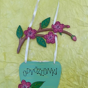 Virágos ajtótábla-kézzel festett - otthon & életmód - dekoráció - ajtó- és ablak dekoráció - ablakdísz - Meska.hu