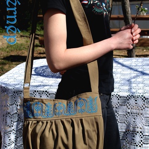 Kalotaszegi Szépasszony buggyos táskája (barna-türkiz) - táska & tok - kézitáska & válltáska - vállon átvethető táska - Meska.hu