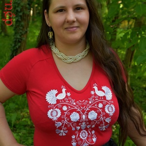 Rábaközi Fehérnép piros-fehér RU - ruha & divat - női ruha - póló, felső - Meska.hu