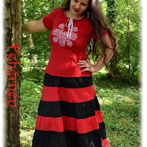 Vidéki szoknya fekete-piros , Ruha & Divat, Női ruha, Szoknya, Varrás, MESKA