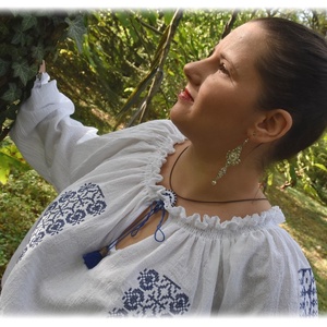 Borbolya gézblúz (fehér-kék) - ruha & divat - női ruha - blúz - Meska.hu
