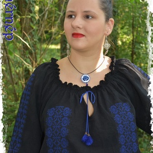 Borbolya gézblúz (fekete-kék) - ruha & divat - női ruha - blúz - Meska.hu