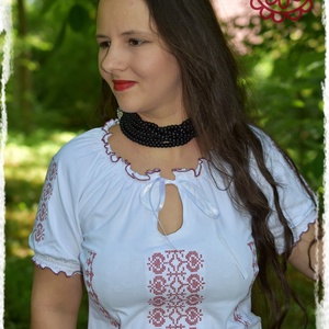Borbolya szalagos blúz (fehér-bordó) RU - ruha & divat - női ruha - blúz - Meska.hu