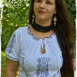 Borbolya szalagos blúz (fehér-kék) RU - ruha & divat - női ruha - blúz - Meska.hu