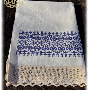 Borbolya keresztszemes törlőruha (kék), Otthon & Életmód, Fürdőszoba, Törölköző, Hímzés, Varrás, MESKA