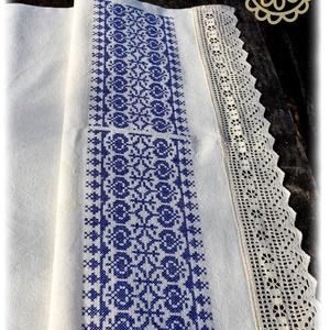 Borbolya keresztszemes törlőruha (kék) - otthon & életmód - fürdőszoba - törölköző - Meska.hu