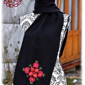 Fehérnép matyó téli sál � fekete, Ruha & Divat, Sál, Sapka, Kendő, Sál, Hímzés, Varrás, MESKA