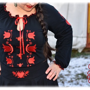 Mezőségi Fehérnép szalagos blúza � fekete HU - ruha & divat - női ruha - blúz - Meska.hu