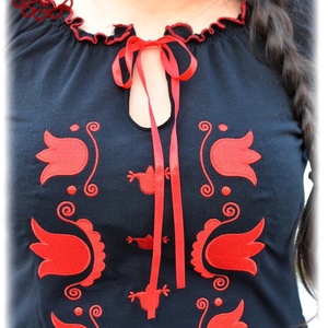 Mezőségi Fehérnép szalagos blúza � fekete HU - ruha & divat - női ruha - blúz - Meska.hu