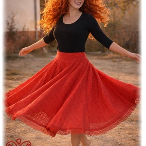 Madeira-géz, dupla rétegű körloknis szoknya � piros - ruha & divat - női ruha - szoknya - Meska.hu