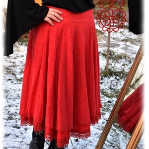 Madeira-géz, dupla rétegű körloknis szoknya � piros - ruha & divat - női ruha - szoknya - Meska.hu