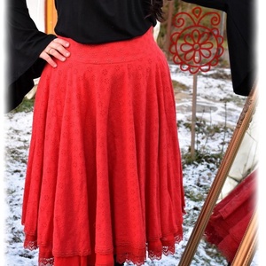 Madeira-géz, dupla rétegű körloknis szoknya � piros - ruha & divat - női ruha - szoknya - Meska.hu