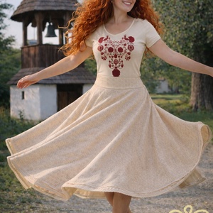 Madeira-géz, dupla rétegű körloknis szoknya � bézs - ruha & divat - női ruha - szoknya - Meska.hu