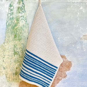 Kék csíkos horgolt kéztörlő, Otthon & Életmód, Fürdőszoba, Törölköző, Horgolás, MESKA