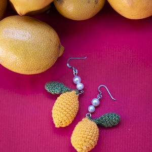 Citromos fülbevaló, Ékszer, Fülbevaló, Lógó fülbevaló, Horgolás, Ékszerkészítés, MESKA