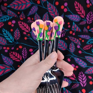 Tulipán mintás desszertes készlet - 7 darabos szett - 6 db villa és 1 db tortalapát - otthon & életmód - konyhafelszerelés, tálalás - tálalás - kanál & villa - Meska.hu
