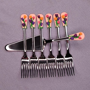 Tulipán mintás desszertes készlet - 7 darabos szett - 6 db villa és 1 db tortalapát - otthon & életmód - konyhafelszerelés, tálalás - tálalás - kanál & villa - Meska.hu