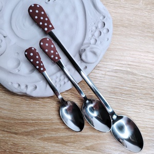 Barna-fehér pöttyös kiegészítő kanálkészlet - 3 darabos szett, Otthon & Életmód, Konyhafelszerelés, tálalás, Tálalás, Kanál & Villa, Gyurma, MESKA