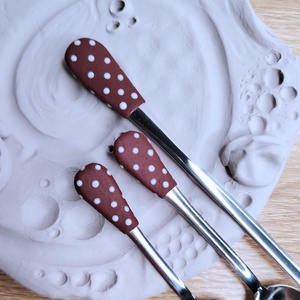Barna-fehér pöttyös kiegészítő kanálkészlet - 3 darabos szett - otthon & életmód - konyhafelszerelés, tálalás - tálalás - kanál & villa - Meska.hu