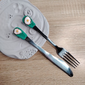 Tükörtojás díszítésű evőeszközkészlet - 2 darabos szett - otthon & életmód - konyhafelszerelés, tálalás - tálalás - kanál & villa - Meska.hu