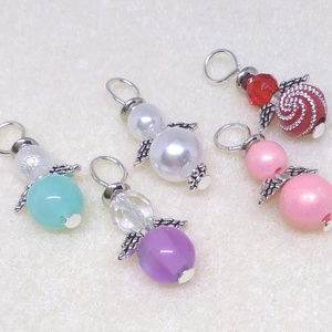 Gyöngy angyalkák, Karácsony, Karácsonyi ajándékozás, Karácsonyi képeslap, üdvözlőlap, ajándékkísérő, Gyöngyfűzés, gyöngyhímzés, MESKA