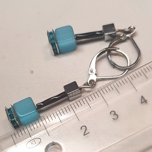 CUBE kék fülbevaló - ékszer - fülbevaló - lógó fülbevaló - Meska.hu