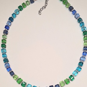 CUBE kék-zöld nyakl�nc, Ékszer, Nyaklánc, Gyöngyös nyaklánc, Ékszerkészítés, Gyöngyfűzés, gyöngyhímzés, MESKA