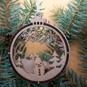 Hóember 3D karácsonyfadísz, Karácsony, Karácsonyi lakásdekoráció, Karácsonyfadíszek, Famegmunkálás, MESKA