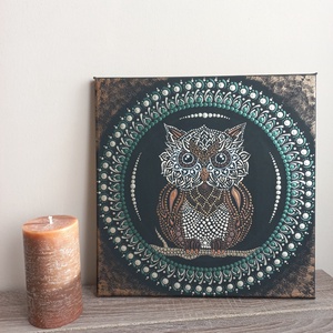 Pontozott mandala- Bagoly - otthon & életmód - dekoráció - kép & falikép - vászonkép - Meska.hu