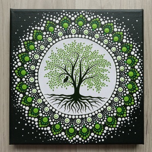 Pontozott mandala - Életfa bagollyal - Meska.hu