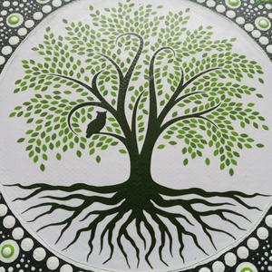 Pontozott mandala - Életfa bagollyal - otthon & életmód - dekoráció - kép & falikép - vászonkép - Meska.hu