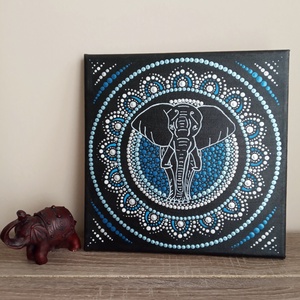 Pontozott mandala - Elefánt, Otthon & Életmód, Dekoráció, Kép & Falikép, Vászonkép, Festészet, MESKA