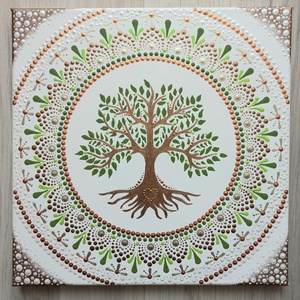 Pontozott mandala- Életfa 30x30 cm, Otthon & Életmód, Dekoráció, Kép & Falikép, Vászonkép, Festészet, MESKA