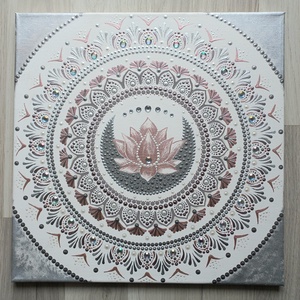 Pontozott mandala- Lótuszvirág strasszkővel, Otthon & Életmód, Dekoráció, Spiritualitás, Mandala, Festészet, MESKA