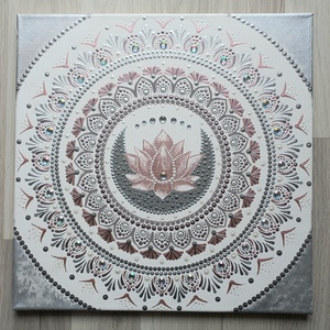 Pontozott mandala- Lótuszvirág strasszkővel - otthon & lakás - dekoráció - spiritualitás - mandala - Meska.hu