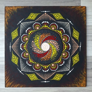 Pontozott mandala - sárga, narancs, vörös, Otthon & Életmód, Dekoráció, Spiritualitás, Mandala, Festészet, MESKA