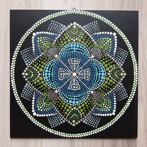 Pontozott mandala - kék,zöld, szürke - Meska.hu