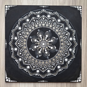 Pontozott mandala - fekete, fehér, ezüst - Meska.hu