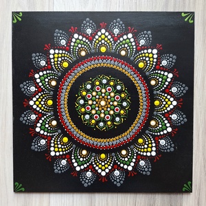 Pontozott mandala - vörös, sárga, zöld, Otthon & Életmód, Dekoráció, Spiritualitás, Mandala, Festészet, MESKA