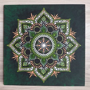 Pontozott mandala - Narancs, zöld, Otthon & Lakás, Dekoráció, Spiritualitás, Mandala, Festészet, Meska