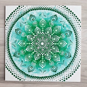 Pontozott mandala -  Zöld, fehér, Otthon & Életmód, Dekoráció, Spiritualitás, Mandala, Festészet, MESKA