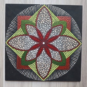Pontozott mandala - Bordó, fehér, zöld, Otthon & Életmód, Dekoráció, Spiritualitás, Mandala, Festészet, MESKA