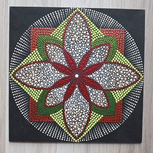 Pontozott mandala - Bordó, fehér, zöld, Otthon & Lakás, Dekoráció, Spiritualitás, Mandala, Festészet, Meska