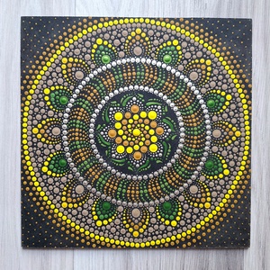 Pontozott mandala - Barna, sárga, zöld, Otthon & Életmód, Dekoráció, Spiritualitás, Mandala, Festészet, MESKA