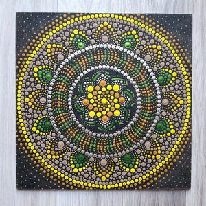 Pontozott mandala - Barna, sárga, zöld, Otthon & Lakás, Dekoráció, Spiritualitás, Mandala, Festészet, Meska